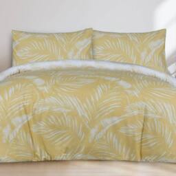 Smart Living Luxury Sketched Palm Leaf Reversible Duvet Cover With Pillowcases in Gold - Size: King
