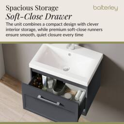 Balterley Wall Hung 1 Drawer Vanity Unit & 0TH Fireclay Basin, 500mm, Dark Grey - thumbnail 4