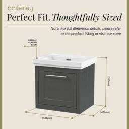 Balterley Wall Hung 1 Drawer Vanity Unit & 0TH Fireclay Basin, 500mm, Dark Grey - thumbnail 5