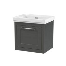 Balterley Wall Hung 1 Drawer Vanity Unit & 0TH Fireclay Basin, 500mm, Dark Grey - thumbnail 1
