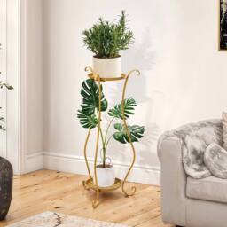 Kelvenix 2 Tier Plant Stand Metal Flower Pot Holder in Gold - thumbnail 5