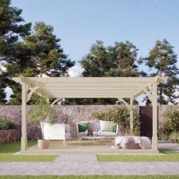 Rutland County Garden Furniture Ltd Premium Pergola & Decking Kit, L420 x W420 x H270 cm, Rustic Brown in Light Green - thumbnail 2