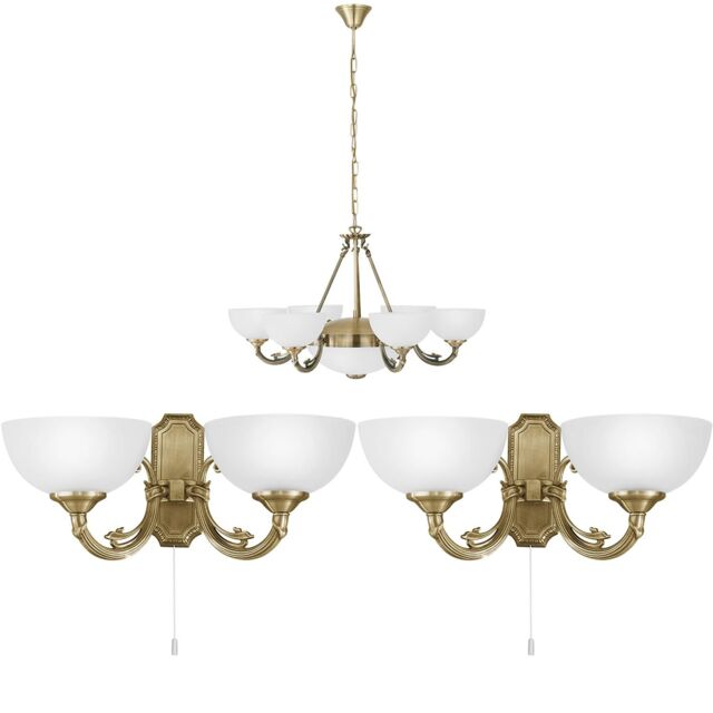 Loops Ceiling Pendant & 2x Matching Wall Lights Bronze Satin Glass Multi Chandelier in Clear - image 1