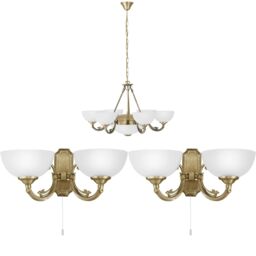 Loops Ceiling Pendant & 2x Matching Wall Lights Bronze Satin Glass Multi Chandelier in Clear