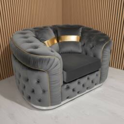 Stratus Interiors Ambassador Sofa Chesterfield Toronto Gold Trim Plush Velvet-Frills in Silver - thumbnail 1