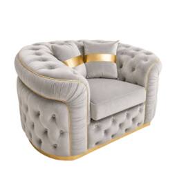 Stratus Interiors Ambassador Sofa Chesterfield Toronto Gold Trim Plush Velvet-Frills in Silver - thumbnail 2
