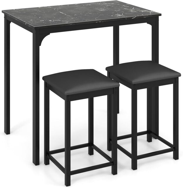Gymax 3-Piece Dining Table Set Counter-height Bar Table & Upholstered Stools in Black - image 1