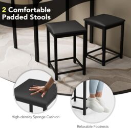 Gymax 3-Piece Dining Table Set Counter-height Bar Table & Upholstered Stools in Black - thumbnail 3