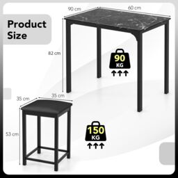 Gymax 3-Piece Dining Table Set Counter-height Bar Table & Upholstered Stools in Black - thumbnail 2