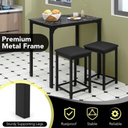 Gymax 3-Piece Dining Table Set Counter-height Bar Table & Upholstered Stools in Black - thumbnail 5