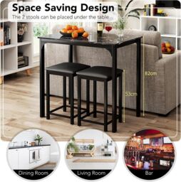 Gymax 3-Piece Dining Table Set Counter-height Bar Table & Upholstered Stools in Black - thumbnail 6