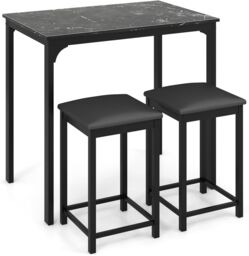 Gymax 3-Piece Dining Table Set Counter-height Bar Table & Upholstered Stools in Black - thumbnail 1