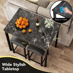 Gymax 3-Piece Dining Table Set Counter-height Bar Table & Upholstered Stools in Black - thumbnail 4