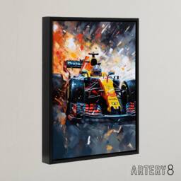 "Artery8 Grand Prix Race Car Track Action Shot Framed Canvas Wall Art Print in Orange - Size: W12"" x H16""" - thumbnail 2