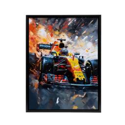 "Artery8 Grand Prix Race Car Track Action Shot Framed Canvas Wall Art Print in Orange - Size: W12"" x H16""" - thumbnail 1