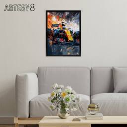 "Artery8 Grand Prix Race Car Track Action Shot Framed Canvas Wall Art Print in Orange - Size: W12"" x H16""" - thumbnail 3
