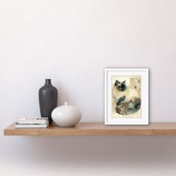 "Artery8 Wall Art Print Ragdoll Cat with Floral Pattern Tail Modern Watercolour Artwork Framed 9X7 Inch in White - Size: W7"" x H9""" - thumbnail 2