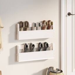 Berkfield Home Wall-mounted Shoe Racks 2 pcs White 59x9x23 cm Solid Wood Pine - Size: 59 x 9 x 23 cm - thumbnail 2