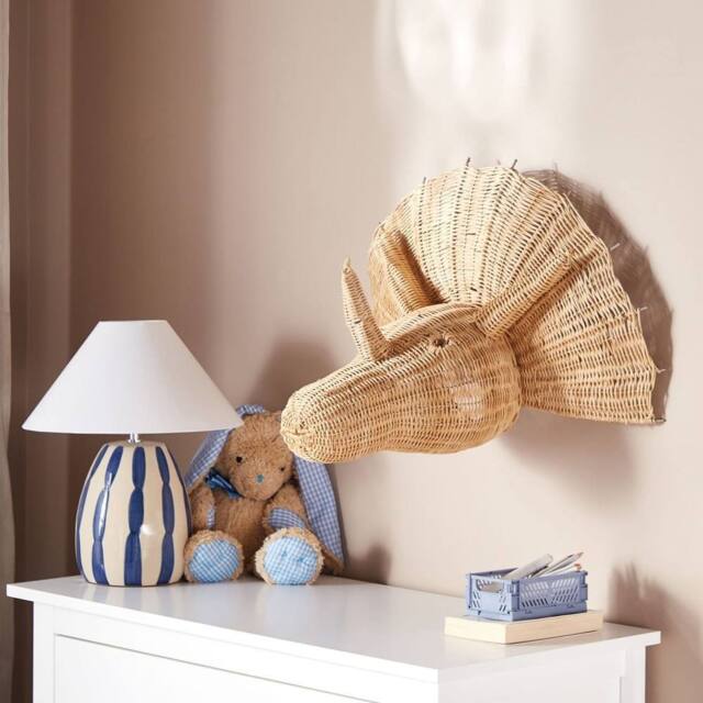 Wyld and Coco Rattan Triceratops Wall Head Decor for Kids Room in Natural - image 1