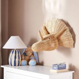Wyld and Coco Rattan Triceratops Wall Head Decor for Kids Room in Natural - thumbnail 1