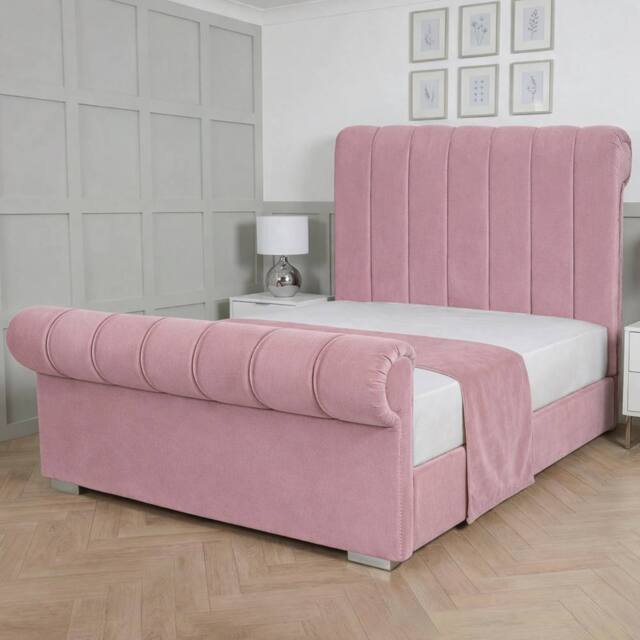 Living Comfort Bedz Orion Plush Velvet Upholstered Bed Slatted Base with 48Inch Headboard in Pink - Size: Small Double - image 1