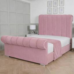 Living Comfort Bedz Orion Plush Velvet Upholstered Bed Slatted Base with 48Inch Headboard in Pink - Size: Small Double - thumbnail 1