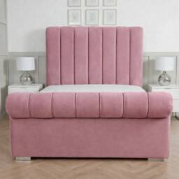 Living Comfort Bedz Orion Plush Velvet Upholstered Bed Slatted Base with 48Inch Headboard in Pink - Size: Small Double - thumbnail 2