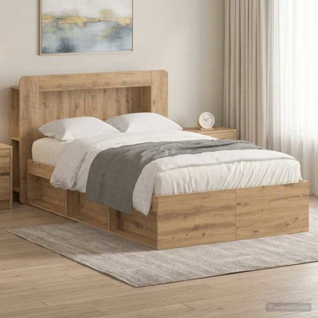 Berkfield Home Bed Frame with Storage Artisan Oak 120 x 200 cm Engineered Wood in Brown - image 1