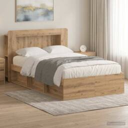 Berkfield Home Bed Frame with Storage Artisan Oak 120 x 200 cm Engineered Wood in Brown - thumbnail 1