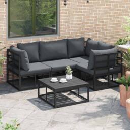 Berkfield Home Garden Sofa Set with Cushion with Pillow 4 pcs Black Aluminium - thumbnail 1
