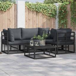 Berkfield Home Garden Sofa Set with Cushion with Pillow 4 pcs Black Aluminium - thumbnail 2