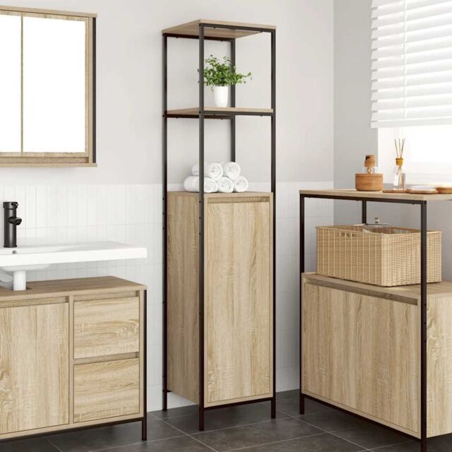Berkfield Home Bathroom Cabinet with Shelves Sonoma Oak 36x35x165 cm in Brown - Size: 36 x 35 x 165 cm - image 1