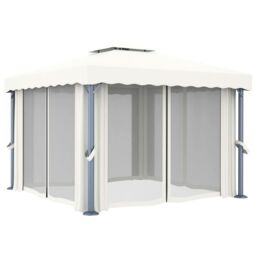 Berkfield Home Gazebo with Curtain&LED String Lights 3x3 m Cream White in Beige - thumbnail 6