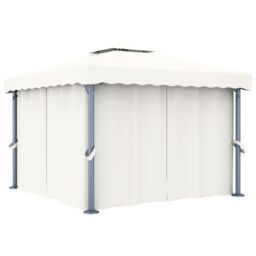 Berkfield Home Gazebo with Curtain&LED String Lights 3x3 m Cream White in Beige - thumbnail 3