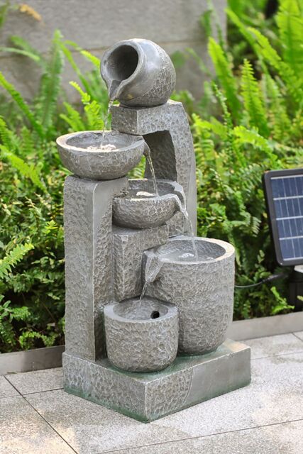 Living and Home Solar-powered Water Fountain for Outdoors & Garden in Grey