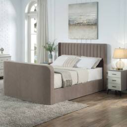 Aspire Kensington Wingback Chenille TV Bed with Ottoman Storage in Taupe - Size: Double - thumbnail 2