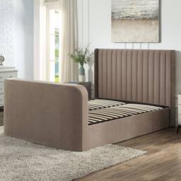 Aspire Kensington Wingback Chenille TV Bed with Ottoman Storage in Taupe - Size: Double - thumbnail 5