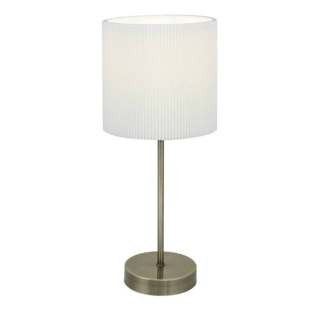 First Choice Lighting Antique Brass Stick Table Lamp with White Micropleat Shade in Bronze - image 1