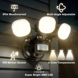 NESTLUNE 200W LED Flood Light with PIR Motion Sensor 24000lm in Black - thumbnail 6