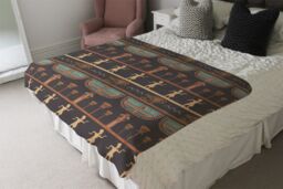 Benjamin Tate Design Orange & Black Hieroglyphs Blanket in Natural - Size: 120 cm x 150 cm - thumbnail 3
