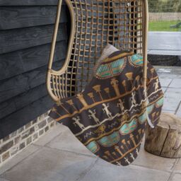 Benjamin Tate Design Orange & Black Hieroglyphs Blanket in Natural - Size: 120 cm x 150 cm - thumbnail 4
