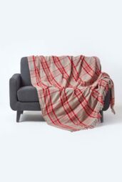 Homescapes Tartan Check Sofa & Bed Throw in Red - Size: 150 cm x 200 cm