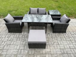 Fimous PE Wicker Outdoor Garden Furniture Set Patio Furniture Rattan Rectangular Dining Table Lounge Sofa in Dark Grey - thumbnail 2