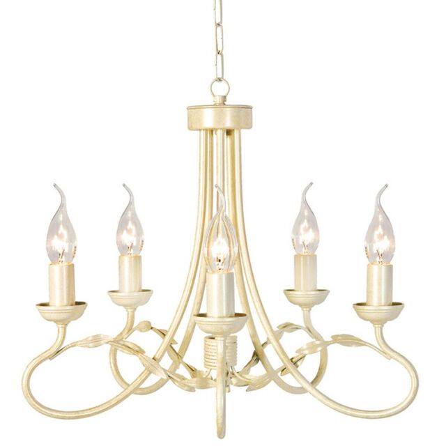 Loops 5 Bulb Chandelier Hanging Pendant LIght Ivory Gold LED E14 60W Bulb