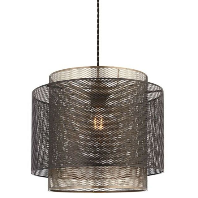 Loops Hanging Ceiling Pendant Light 250mm Matt Black & Antique Brass Metal Mesh Shade - image 1