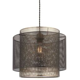 Loops Hanging Ceiling Pendant Light 250mm Matt Black & Antique Brass Metal Mesh Shade