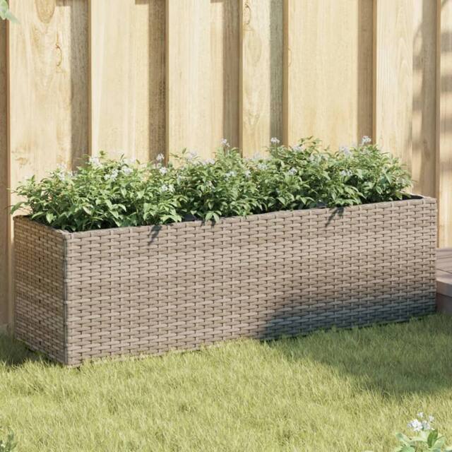 Berkfield Home Garden Planters with 3 Pots 2 pcs Grey 105x30x32 cm Poly Rattan - Size: 105 x 30 x 32 cm - image 1