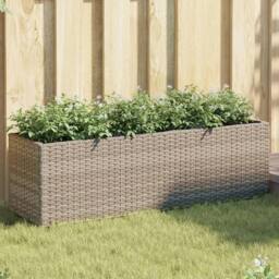 Berkfield Home Garden Planters with 3 Pots 2 pcs Grey 105x30x32 cm Poly Rattan - Size: 105 x 30 x 32 cm