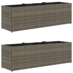 Berkfield Home Garden Planters with 3 Pots 2 pcs Grey 105x30x32 cm Poly Rattan - Size: 105 x 30 x 32 cm - thumbnail 2