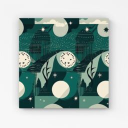 "Warren Reed - Designer Abstact Green Cream Moon & Stars Canvas - Size: W16"" x H16""" - thumbnail 1